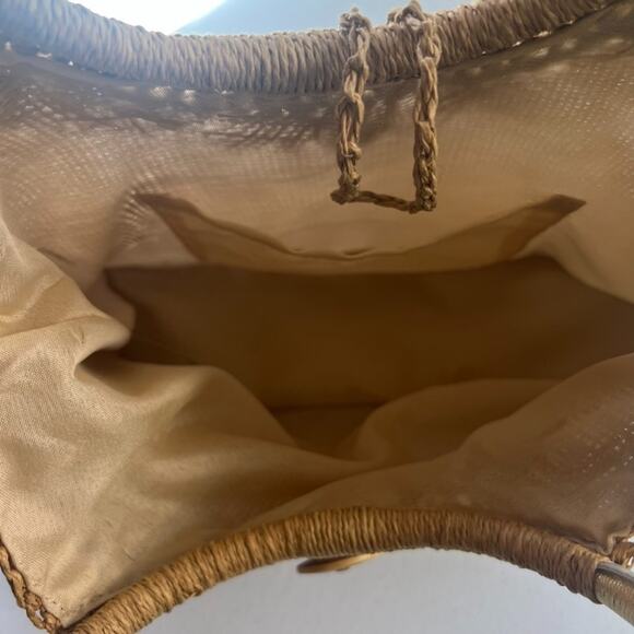 Boho Handmade Paper Bag Vintage 70s Tote Bag Beach Picnic Wood Button Closure - Picture 9 of 12